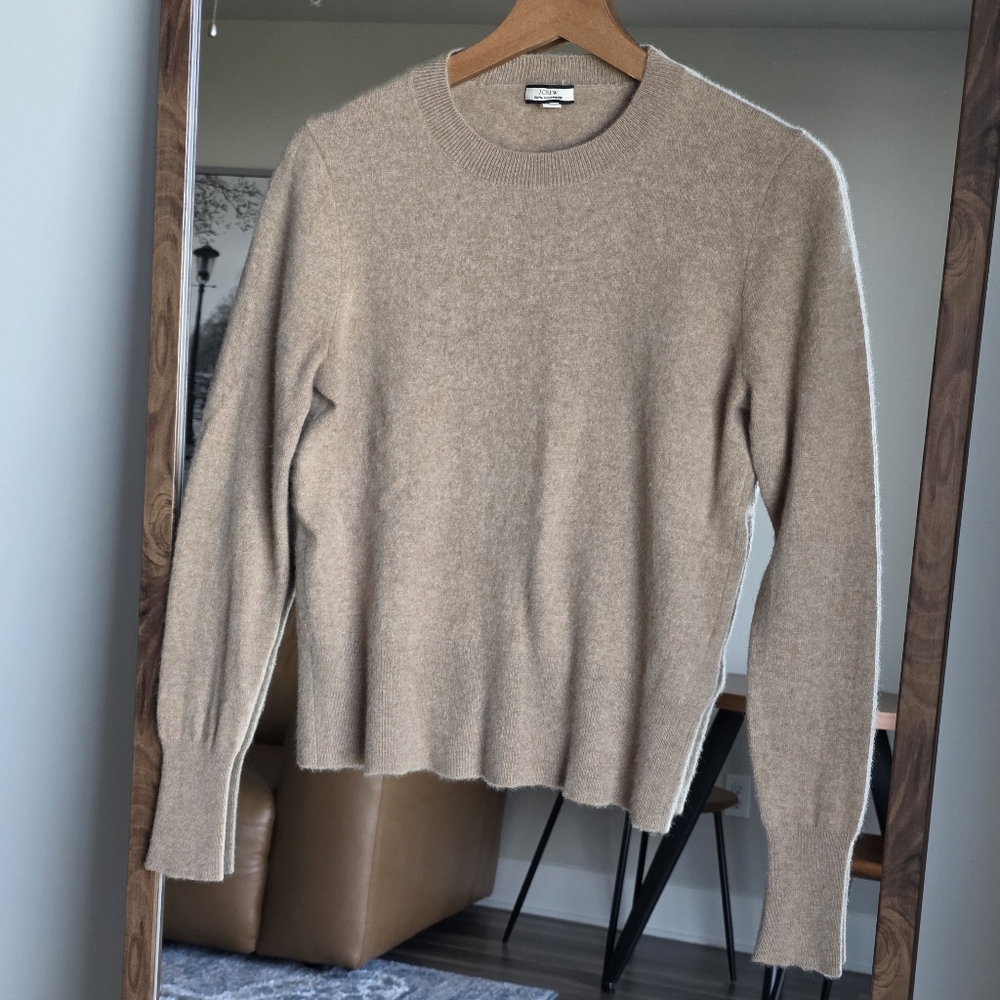 J.Crew 100% Cashmere Classic-fit Crewneck Sweater, color Camel, size Small - Picture 2 of 8